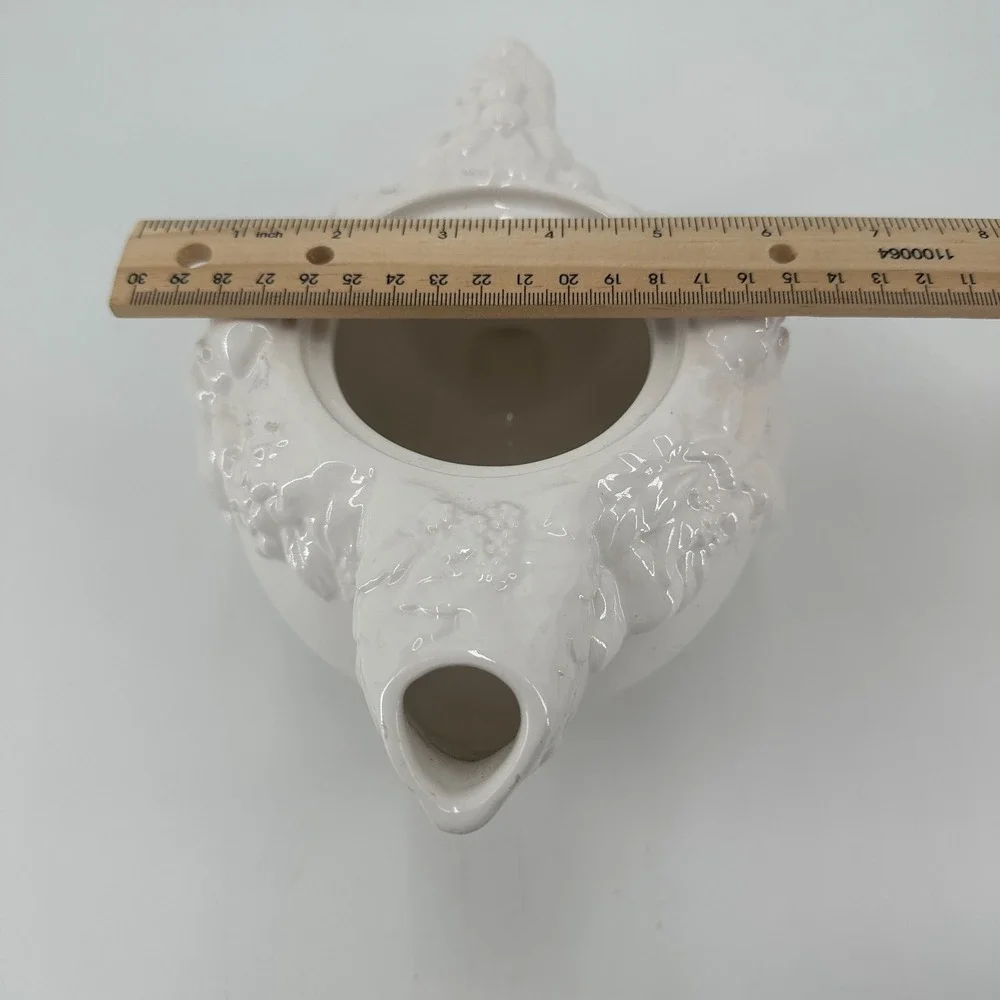 Vintage White Ceramic Cherub Angel Relief Teapot w/ Lid‎ FWC Decorative